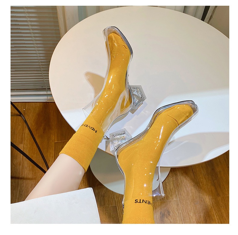 クリアブーツ ブーツ ショートブーツ レディース 透明ビニール 太ヒール ブーティ 靴 春秋 美脚 ファッション レディース トレンド. 可愛い a4615