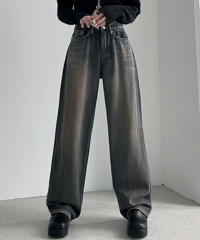 パラノーマル アンティーク 非定型 質感 ウォッシング ワイド ストレートフィット デニム パンツ 5,040円