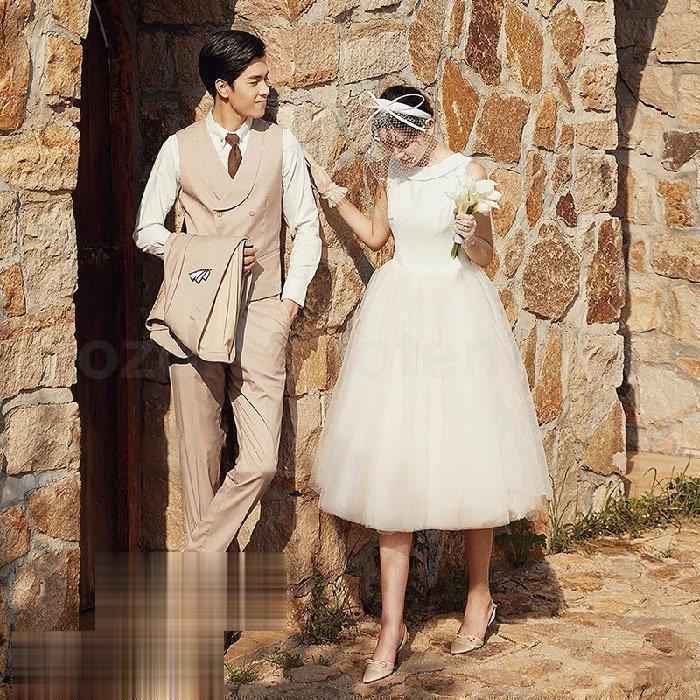 ミモレ丈ドレス ウェディングドレス 結婚式 白ワンピース 二次会 花嫁 Aライン チュールスカート 可愛い パーティードレス旅行 撮影 春 夏 秋 ビーチフォト