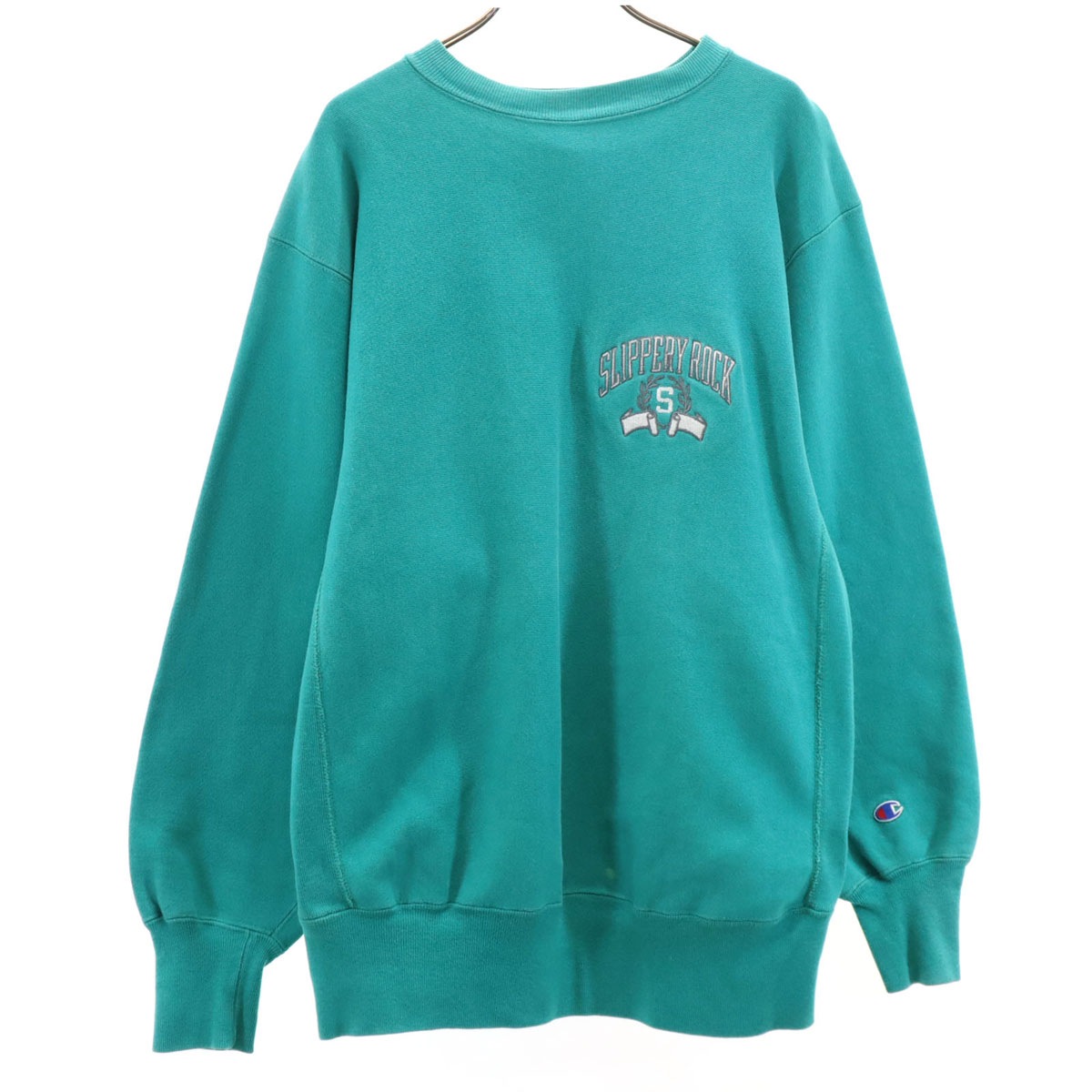 90s USA製 オールド 刺繍タグ SLIPPERY ROCK 長袖 リバースウィーブ スウェット トレーナー XL エメラルドグリーン メンズ 古着