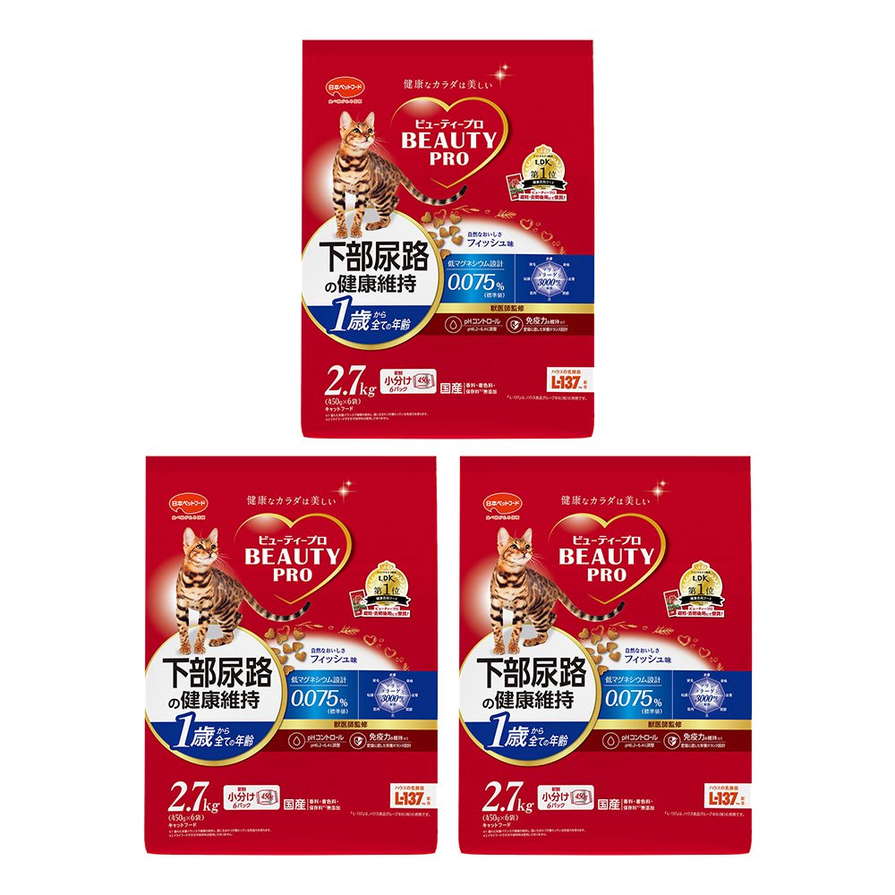 キャットフード　キャット　下部尿路の健康維持　１歳から　フィッシュ味　２．７ｋｇ（４５０ｇX６袋）X３　ＣＲＣ35―15―60―10―00