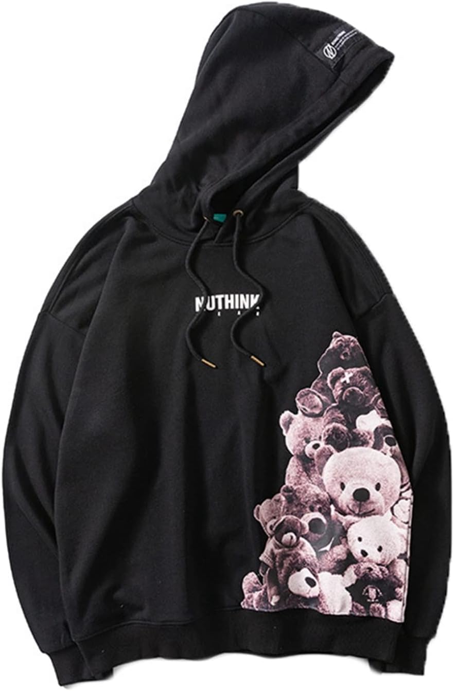 メンズ 長袖 パーカー 春秋服 フード付き ジップアップ系 クマ柄 かわいい 大きいサイズ プルオーバー ビッグシルエット ファッション ストレッチ 体型パカー トレーナー 柔らかい カジュアル カッ