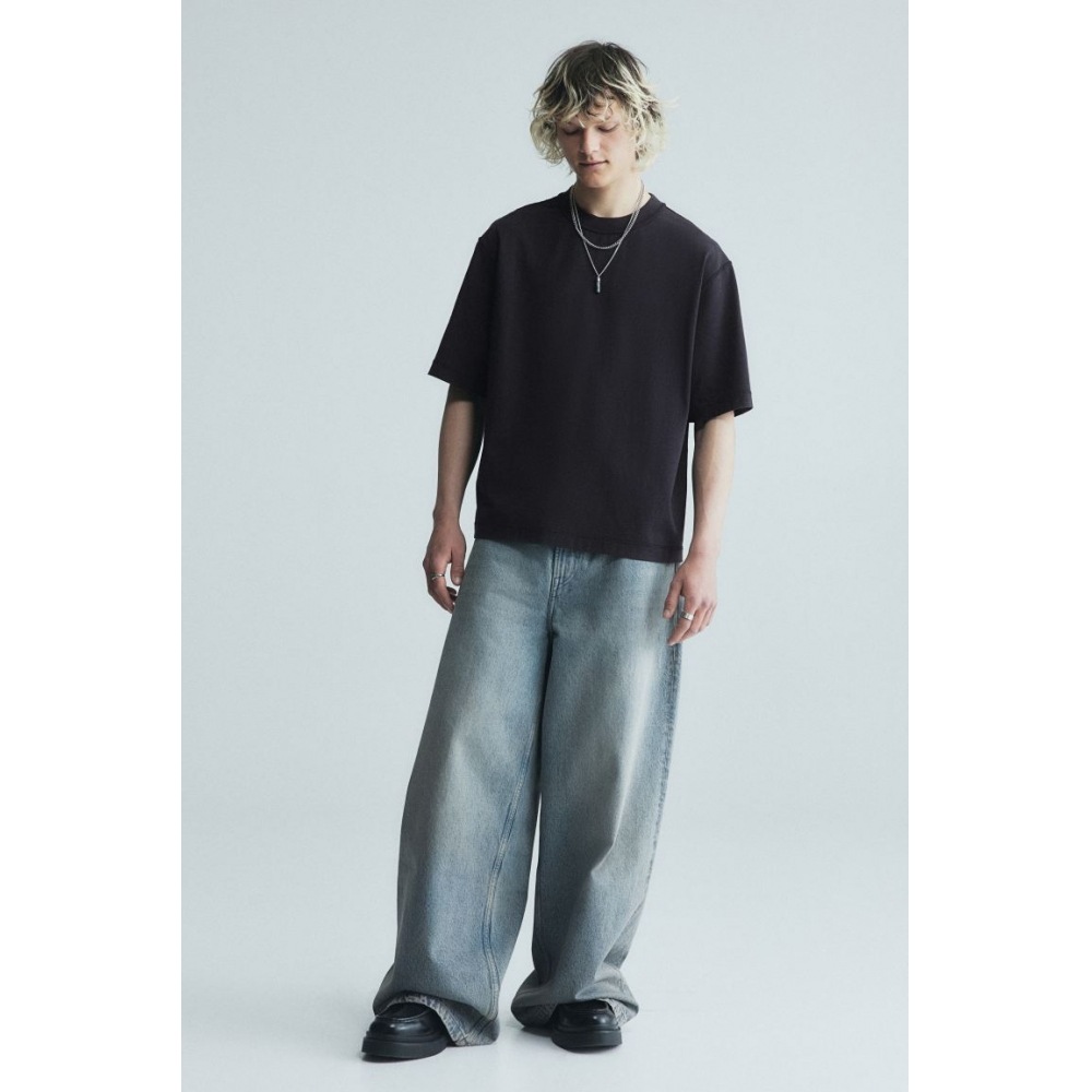 H&M ボクシーフィットウォッシュ T シャツブラック