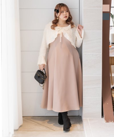 大きいサイズ レディース LL 3L 4L XL XXL XXXL CLETTEオリジナルシャギーボレロセットワンピース