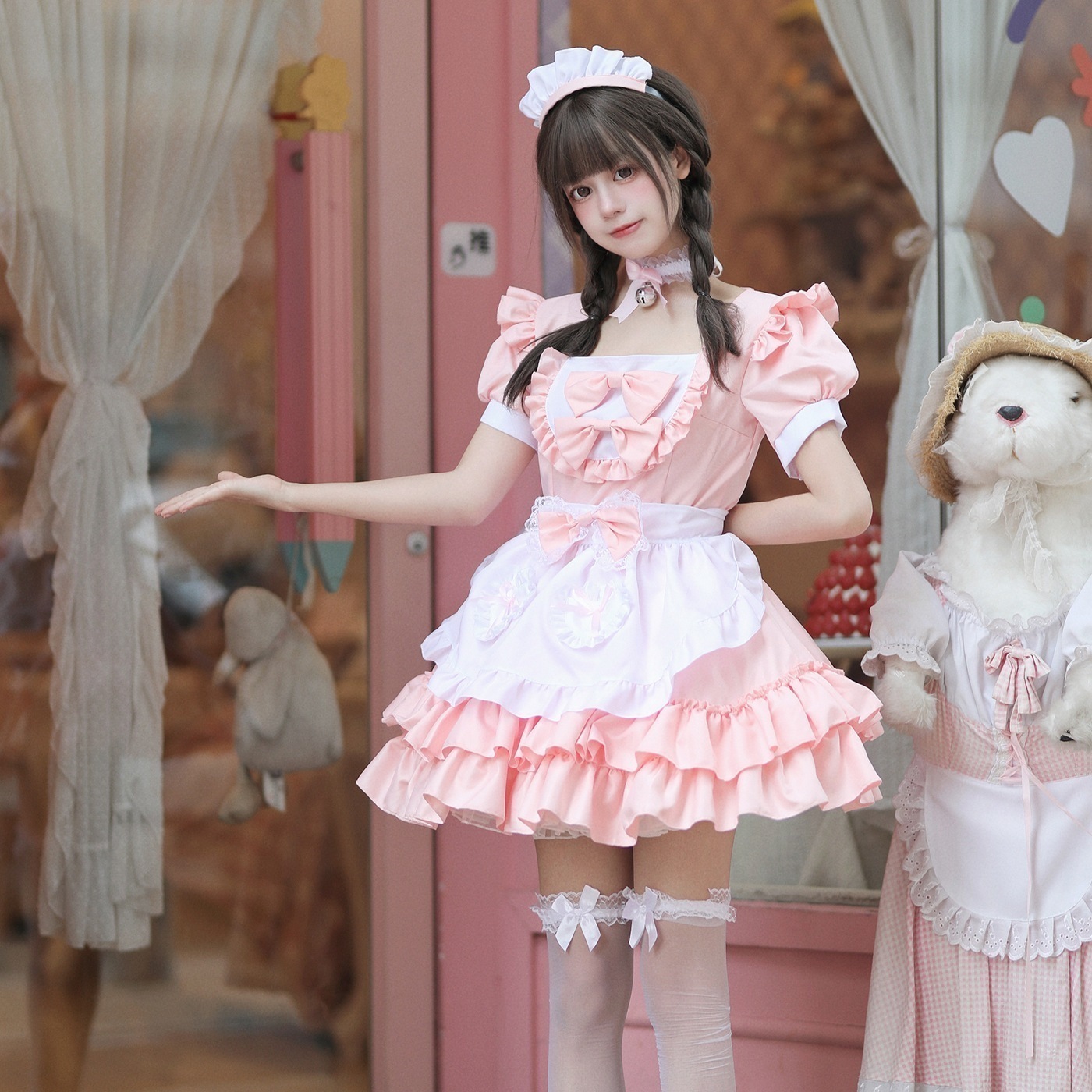 コスプレ日韓ソフト妹メイド服ワンピース清純で可愛いピンクメイド制服セットコスプレ