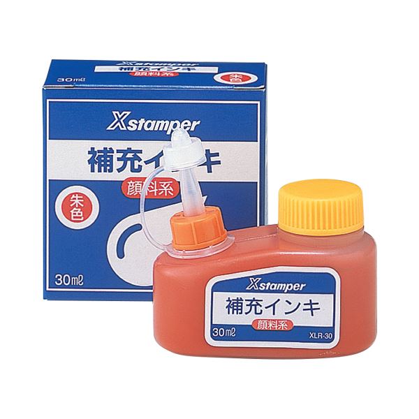 (まとめ) シヤチハタ Xスタンパー 補充インキ 顔料系全般用 30ml 朱色 XLR-30 1個 (×10セット)