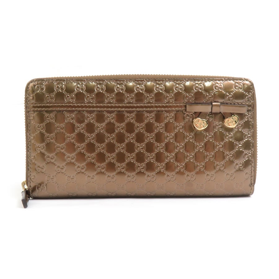 グッチ GUCCI ラウンドファスナー長財布 マイクログッチシマ レザー ブロンズ ゴールド レディース 307997 e60217g