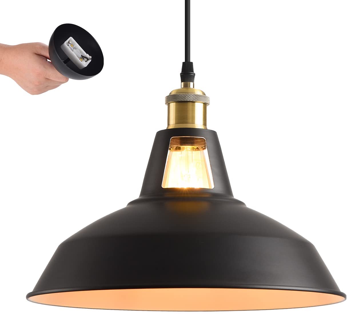 ペンダントライト 引掛シーリング用 北欧風 E26口金 直径31cm LED電球付き 6W 60W形相当 電球色 エジソン電球 コード付き 60cm 調節可能 吊り下げ シーリングライト 天井照明