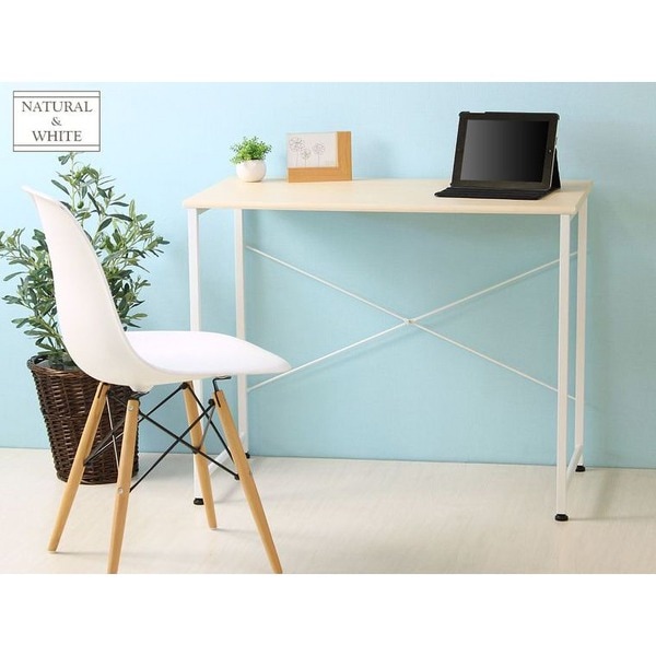 木目調 シンプルデスク/パソコンデスク 単品 (ナチュラル) 幅90cm×奥行45cm コンパクト アジャスター付き