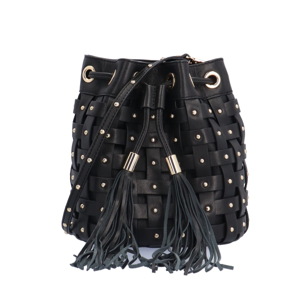 エリザベッタフランキ スタッズ ショルダーバッグ レザー BS3988732 ブラック ELISABETTA FRANCHI 中古 美品