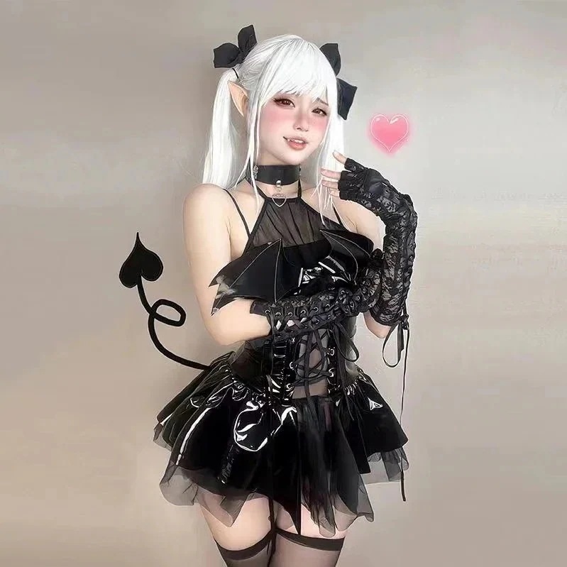 コスプレ クリスマスコフレ サンタコスプレ クリスマスダーク系ロリータドレスロリータ二次元小悪魔セクシー亮面PUバンドミニスカートjk制服COS二次元女
