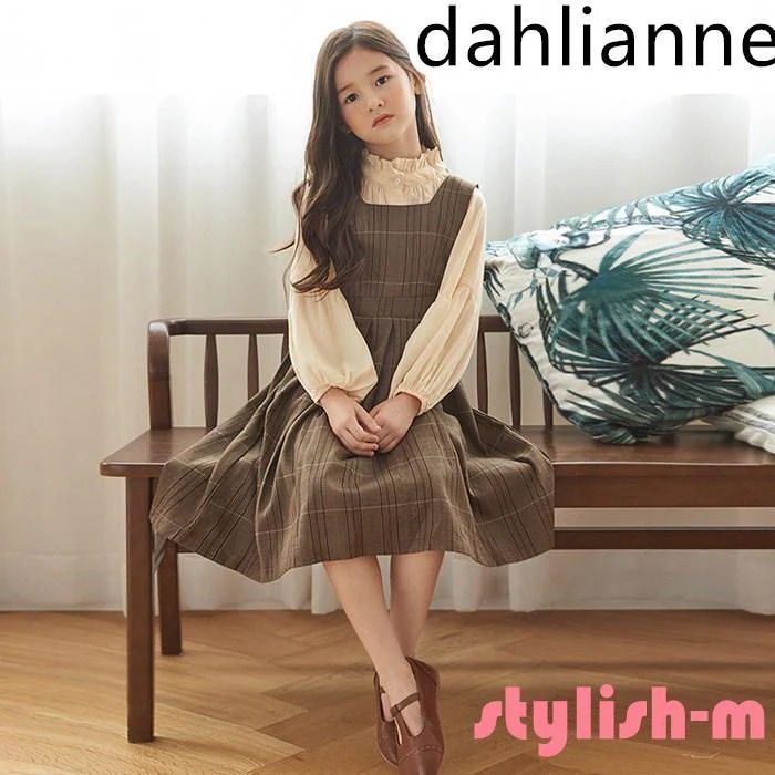 新品キャンペーンワンピース キッズ 女の子 セットアップ シャツ サロペットスカート チェック柄 スーツ 子ども服 長袖 子供 ジュニア