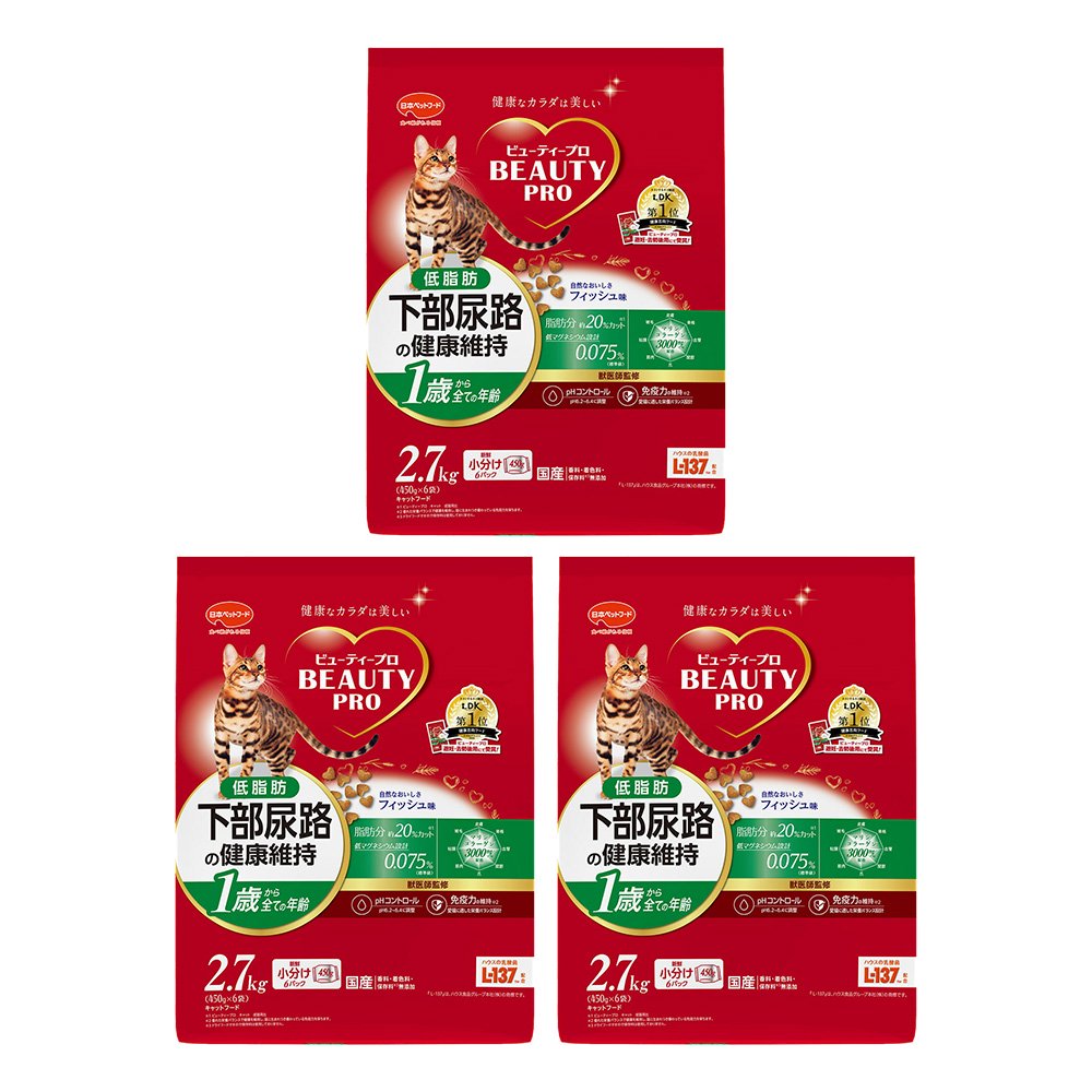 キャットフード　キャット　下部尿路の健康維持　低脂肪　１歳から　フィッシュ味　２．７ｋｇ（４５０ｇX６袋）X３　ＣＲＣ35―15―60―10―00