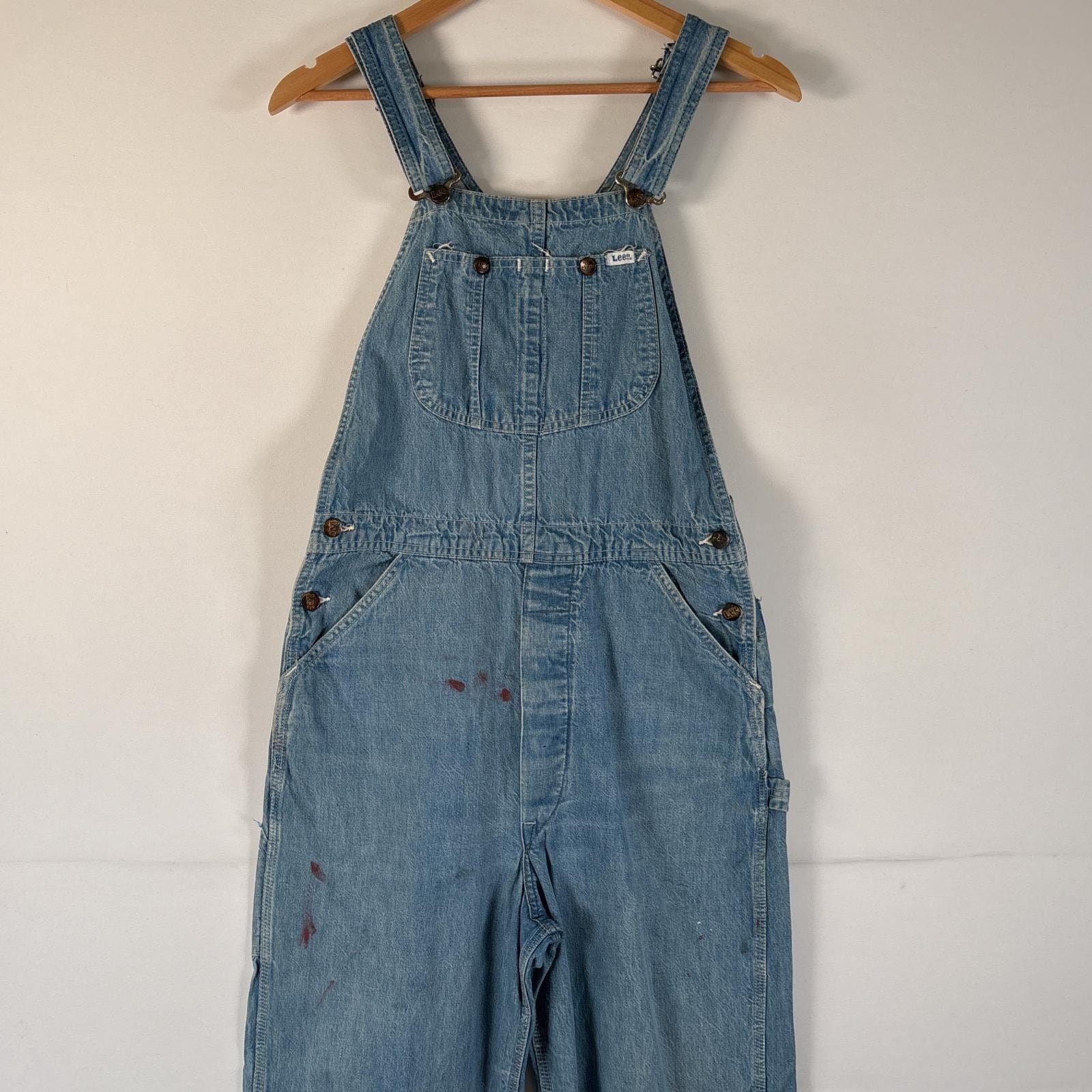 古着 80s/80年代 ヴィンテージ リー Lee USA製 オーバーオール デニム ワーク ワンポイントロゴ ペインター 大きいサイズ ブルー系 メンズ