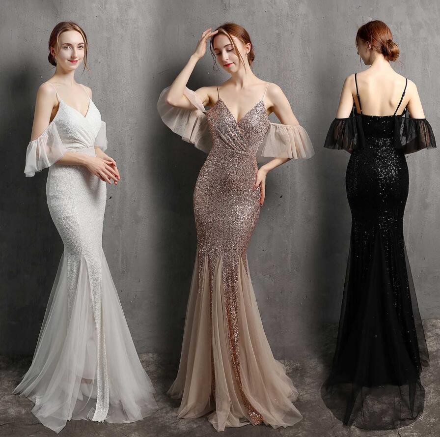 結婚式 ワンピース Vネック パーティードレス メッシュ切り替え タイトワンピース ロングドレス ウェディングドレス お花嫁 キャミソール イブニングドレス マーメイドドレス ナイトドレス スパンコー 5,247円