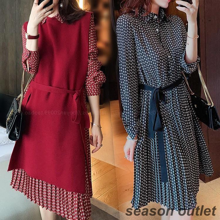 ワンピース ニットセットアップ レディース 40代 秋冬 きれいめ 膝丈ワンピース 長袖 シフォン ニットベストスカート 結婚式ドレス 通勤 着痩せ オシャレ