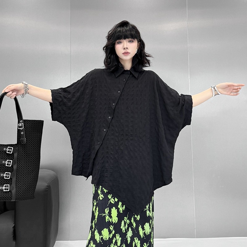【Noir Mode】アシンメトリー シャツ 2025 夏 新作 ゆったり ファッション カジュアル トップス Tシャツ