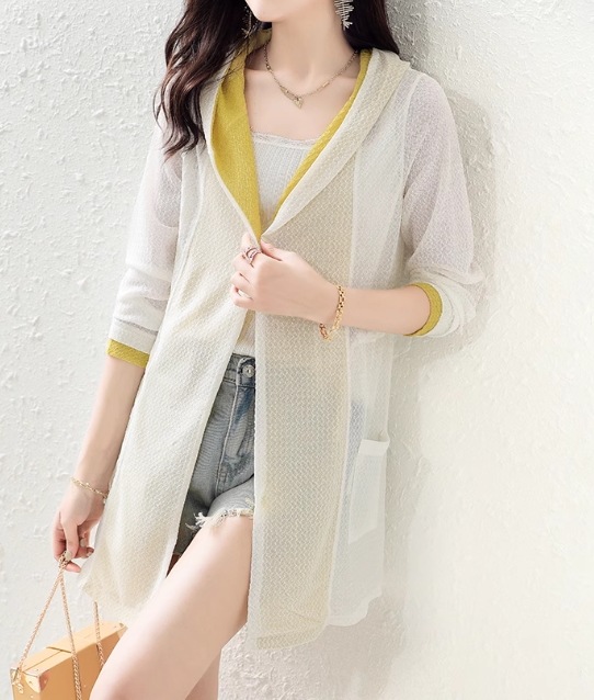 レディース トップス ニット カーディガン 羽織 ミモレ 長袖 前開き バイカラー 配色 薄手 かわいい 大人可愛い きれいめ シンプル カジュアル こなれ感 ラブリー キュート 無地 春 秋