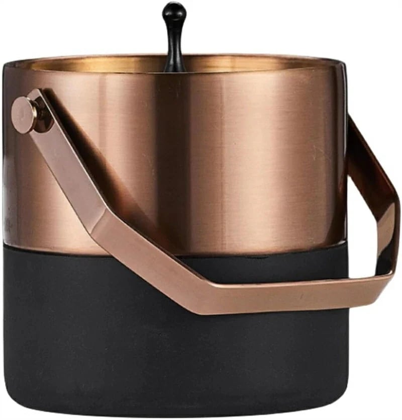 新作セールアイスペール 溶けないステンレス製 アイスペール 蓋付き 二重構造 真空断熱 1.8リットル ハンドルと蓋付き 保冷 家庭用 (ローズゴールド金属ハンドル)2025年