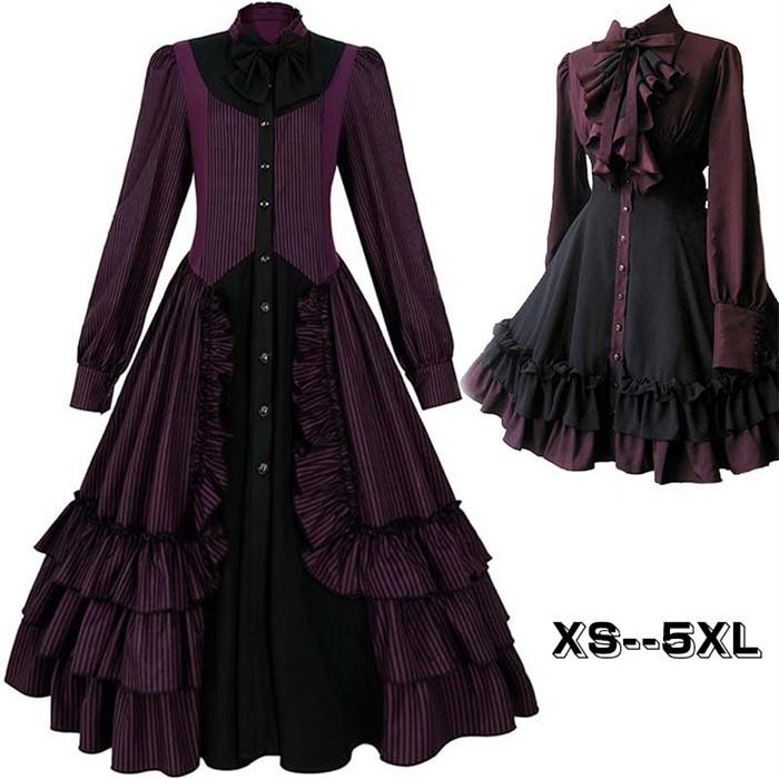 【人気製品 急速出荷】 ロリータ ワンピース単品 クラロリ ゴスロリ 長袖 袖付き Aライン Lolita リボン フリル裾 クリスマス レディース コスチューム 衣装 かわいい 仮装