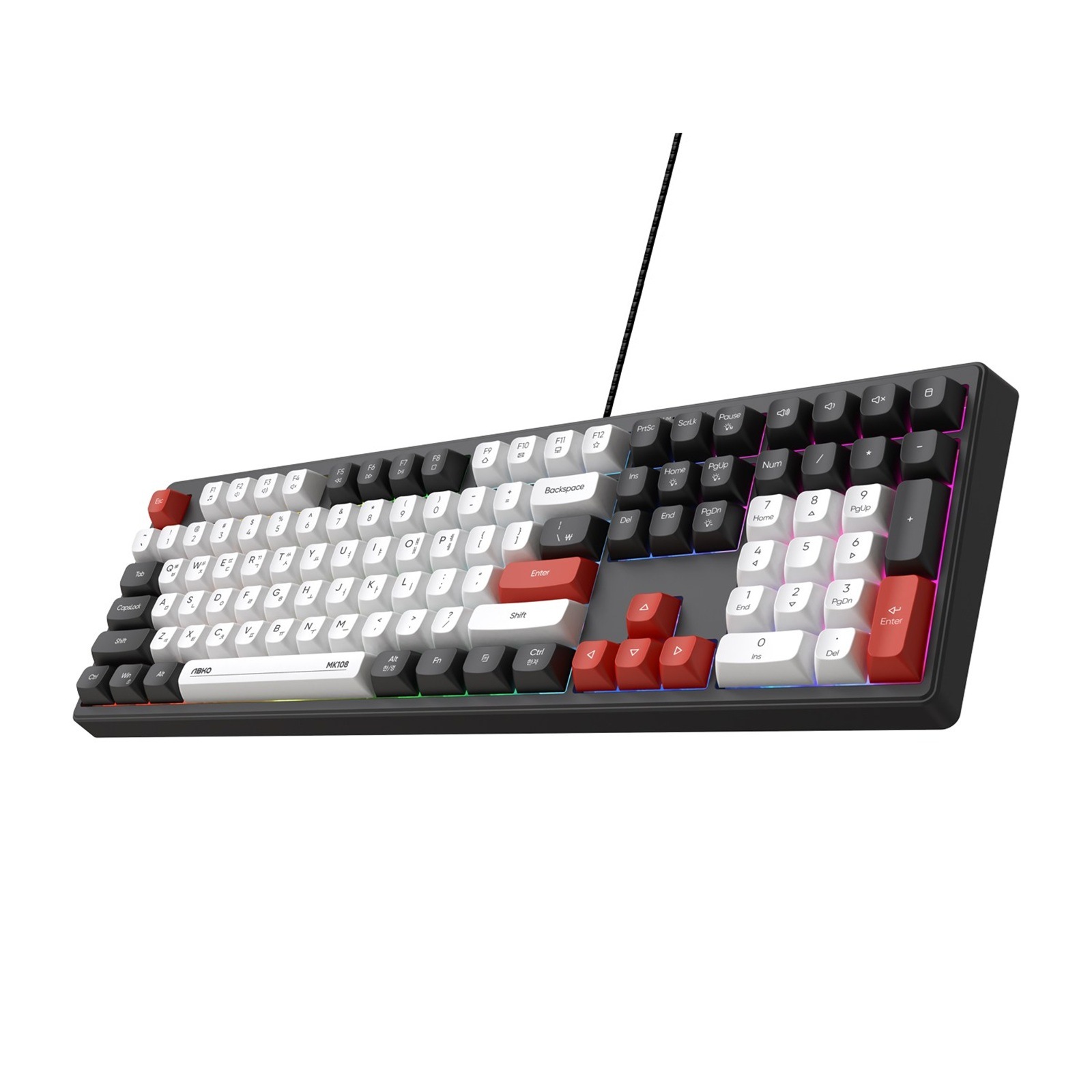 ABKO 韓国語 ゲーミングキーボード メンブレン 有線 108キー LEDバックライト付き スタイリッシュデザイン (ブラック)