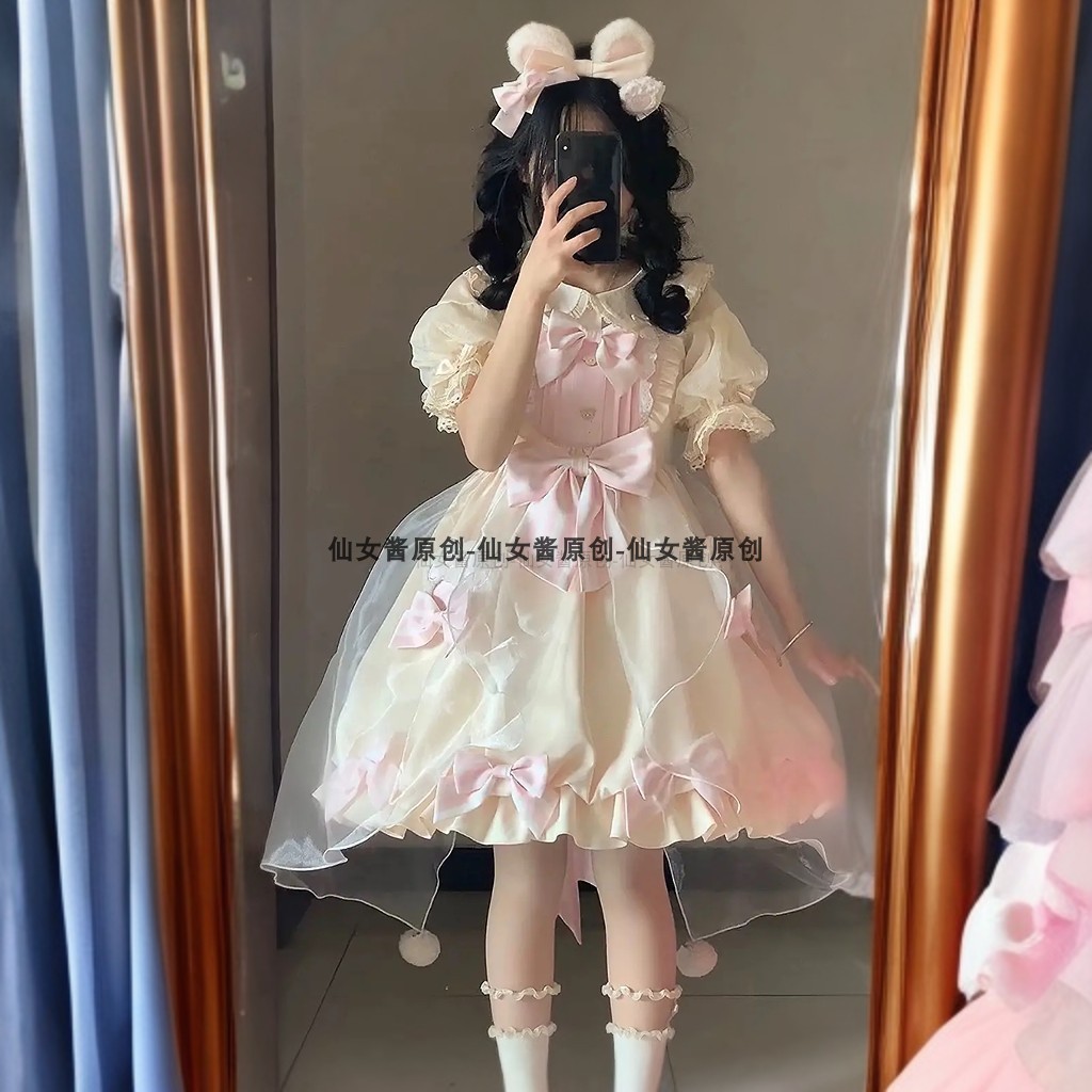ロリータスカートデイリースイートベア長袖OPプリンセスパフィースカートロリータドレス