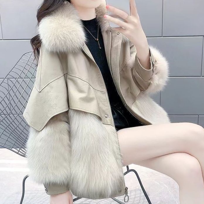 人気 新しい 毛皮コート 韓国ファッション PU皮 切り替え ジャケット 高級感 フェイクキツネ毛 トップス アウター 厚手 ファーコート 上着