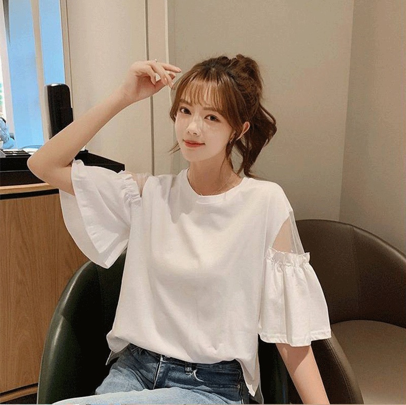 半袖Tシャツ女性ショート丈新型韓国版潮学生ゆったり半袖Tシャツ肩出しトップス夏