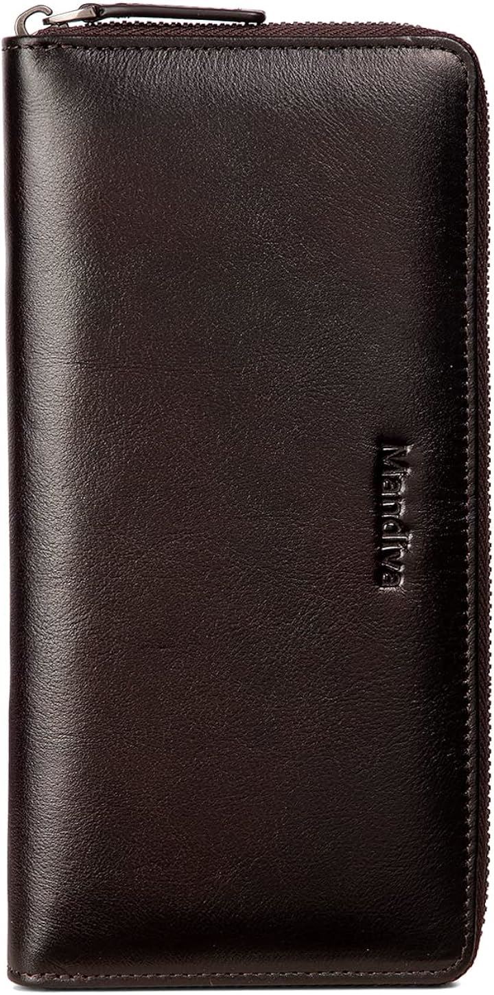 財布 メンズ レディース 長財布 本革 セパレート型 小銭入れ ラウンドファスナー(ブラウン)