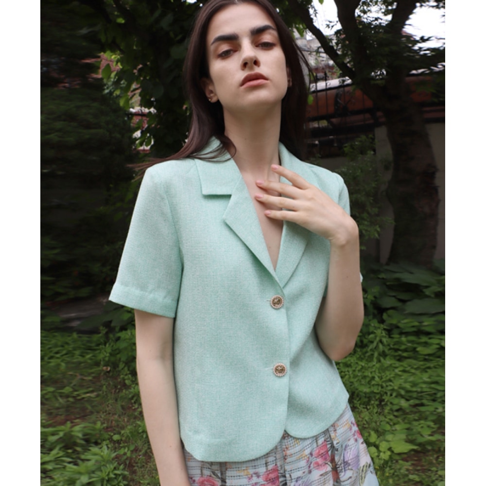 DAMAGE MNEMONICファンシーツイードミント半袖ジャケット_ファンシーツイードミントJK 16,045円