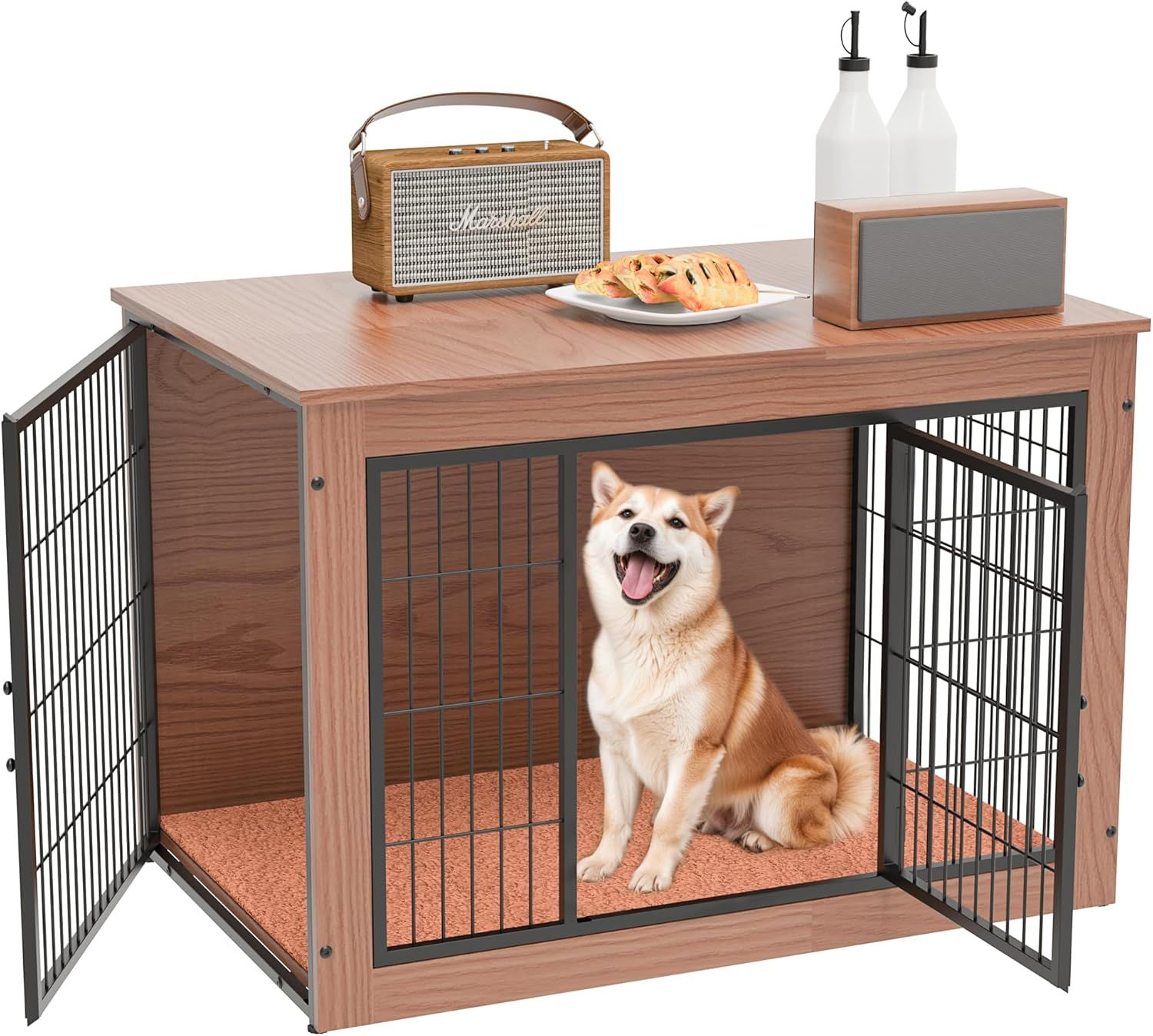 犬 ケージ ペットケージ 犬 サークル 小中大型犬用 幅98×奥行65×高さ68cm 屋根付き 室内 毛布付き 木製 耐荷重100kg 掃除しやすい 二つのドア 丈夫 頑丈 安定感高い オシャレ 犬