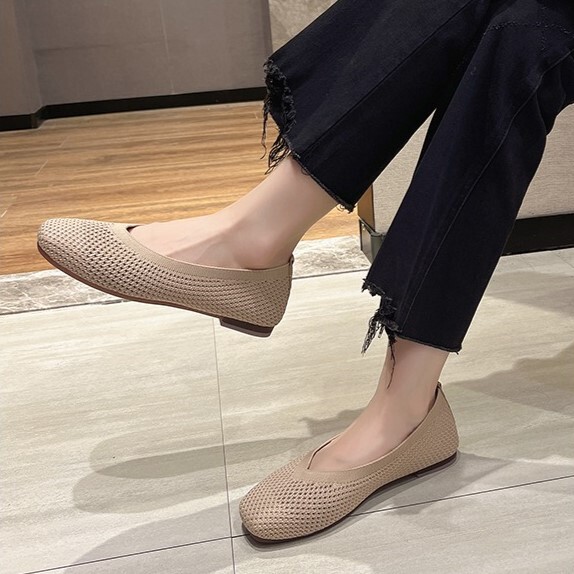 パンプス レディース フラットシューズ ローヒール ぺたんこ ラウンドトゥ 柔らかい 薄手 ニット かわいい 大人可愛い きれいめ シンプル カジュアル 上品 おしゃれ かっこいい ラフ クール