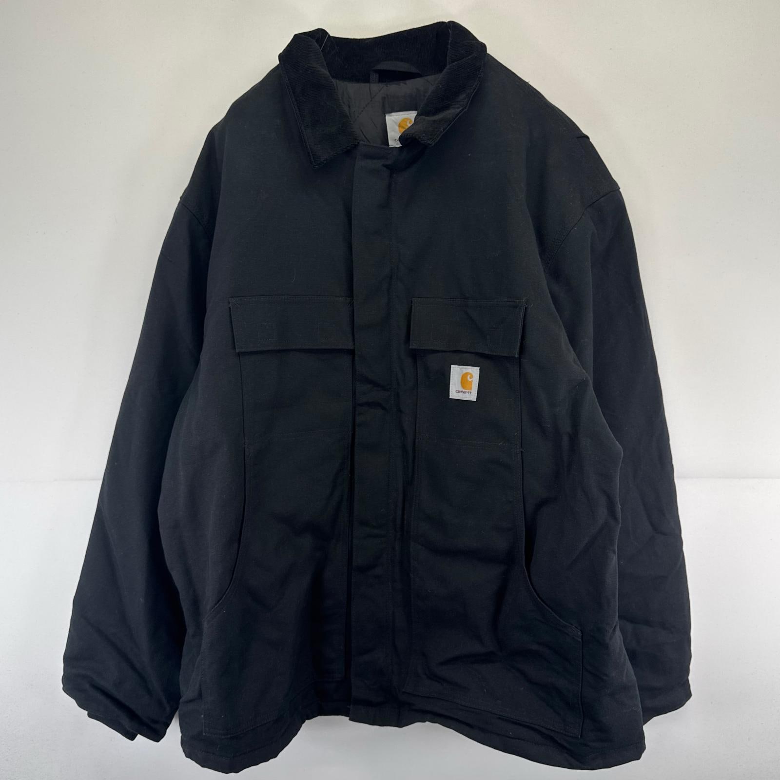 古着 ダック ジャケット フルジップ ワンポイントロゴ 中綿 大きいサイズ ワーク 2XL ブラック系 メンズ