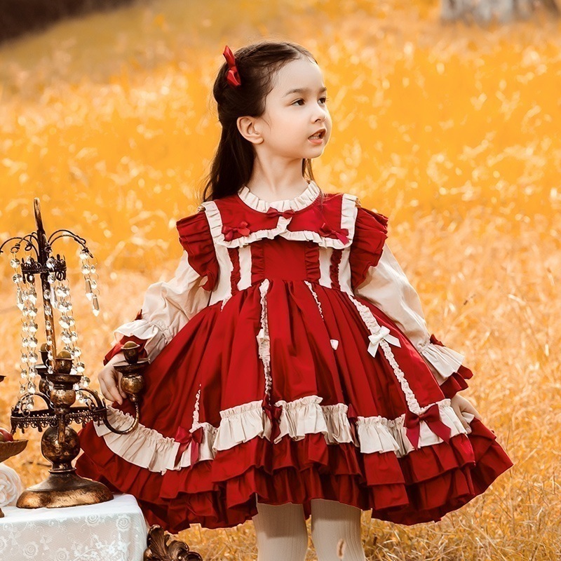 オリジナルデザイン秋冬女の子用ロリータロリータプリンセスドレス子供年中児用絶妙な宴会ドレス綿