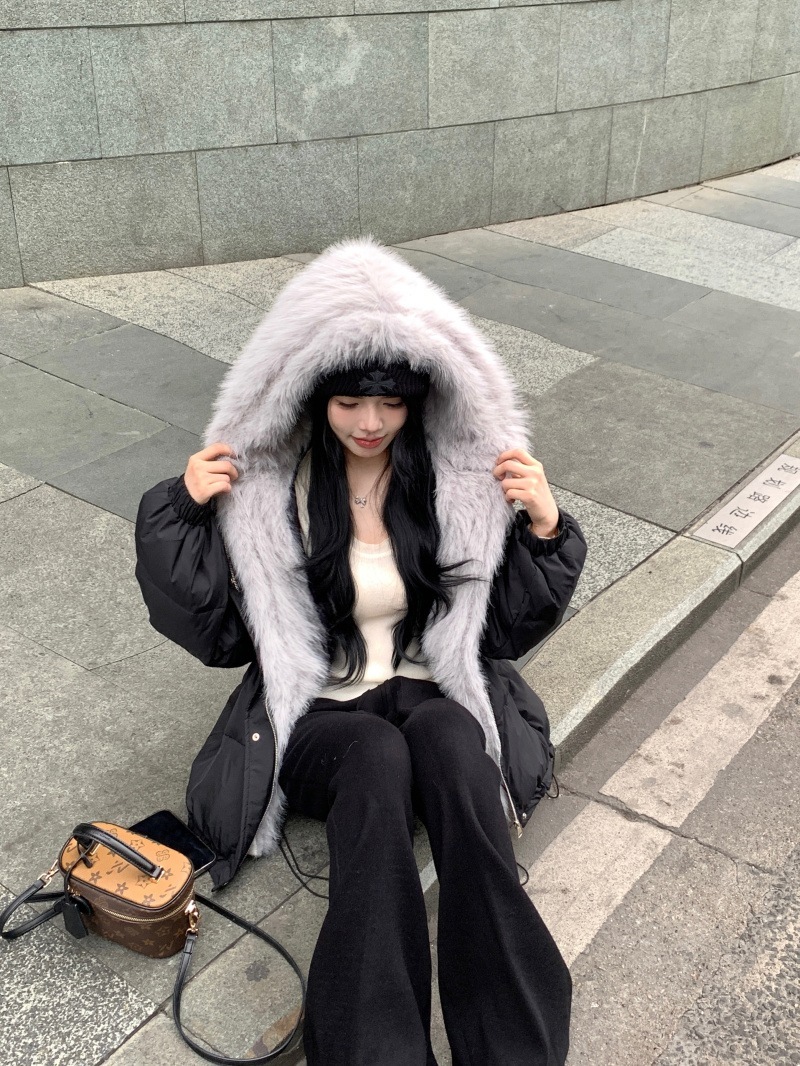 秋冬防寒 あったかアウター 韓国風コートスタイルアップ かわいい ブルゾンファー付きファッション系裹起毛大人ゆったりカジュアルストリートサイズレディースムートン襟エコフレンチ シルエット学生通学丈