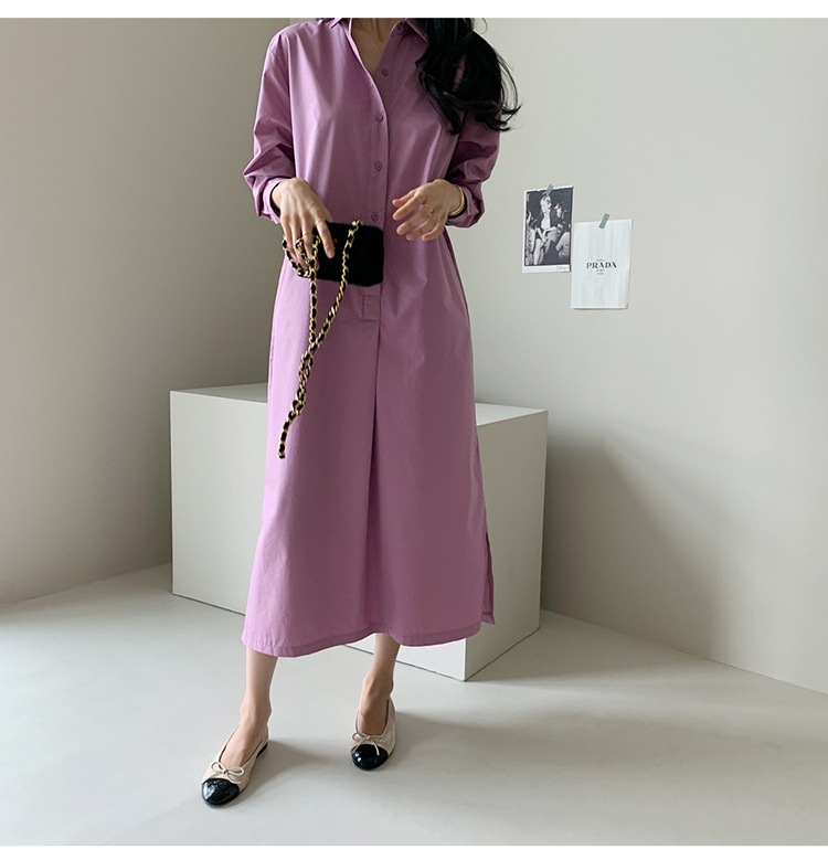 レトロ風 スカート ワンピース シャツ ブラウス シャツワンピース ロング ロング丈 9分丈 アンクル丈 袖あり 7分袖 七分袖 長袖 Vネック 襟付き フレア ボタン かわいい 大人可愛い きれいめ