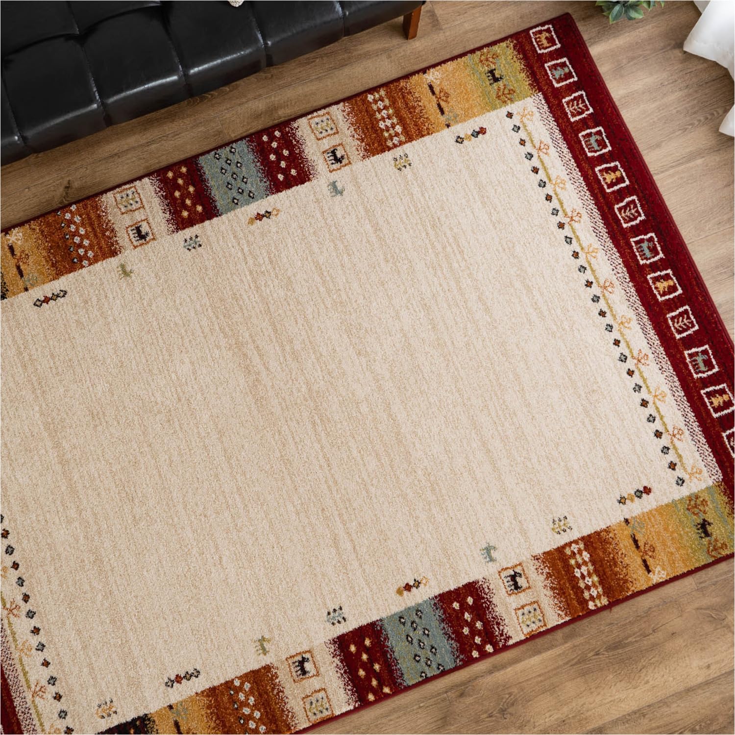 サヤンサヤン 北欧風 ギャベ柄 ラグ マット オアシス2 200x200 2畳 レッド ベルギー製