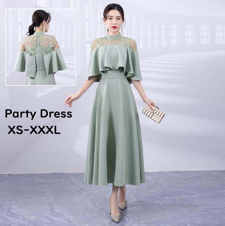 パーティードレス 二次会ドレス 立ち襟 可愛いフリル ワンピース シースルー レース きれいめ ドレス ファスナー 結婚式 礼服 カラードレス 海外旅行 写真撮影 披露宴 演奏会 声楽 コンサ