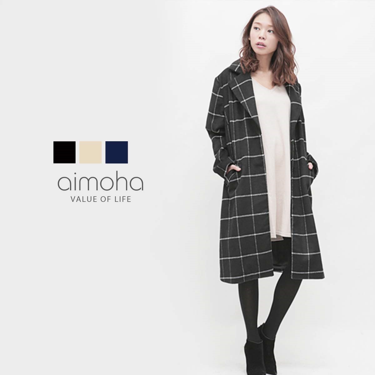 ウールロングコート チェスターコート チェックコート レディース チェスターコート アウター ロングコート チェック ビッグサイズ　ウール 大きいサイズ コート
