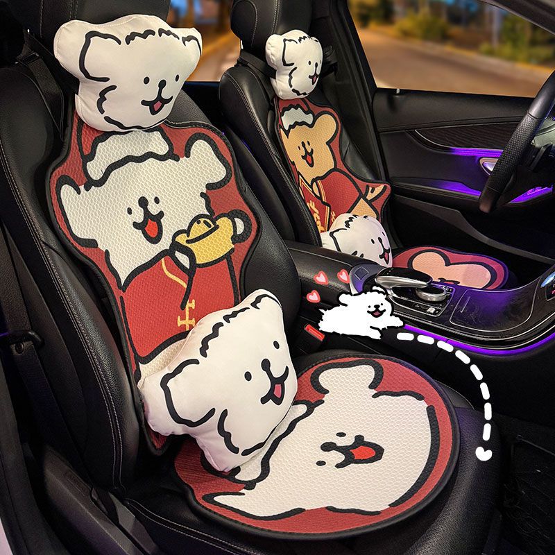 自動車用クッション4汎用キャラクターかわいい半パック白黒ライン子犬4汎用アイス自動車用クッション
