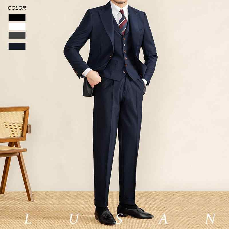 スーツ ジャケット パンツ メンズ おしゃれ スタイリッシュ ビジネス フォーマル フィット レトロ 英国風 ブルジョワジー スリーピース 男性 大きいサイズ