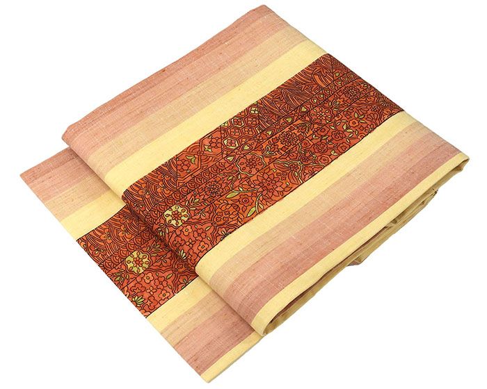 名古屋帯 正絹 縦縞唐花模様 紬名古屋帯 リサイクル カジュアル 着物 h0950