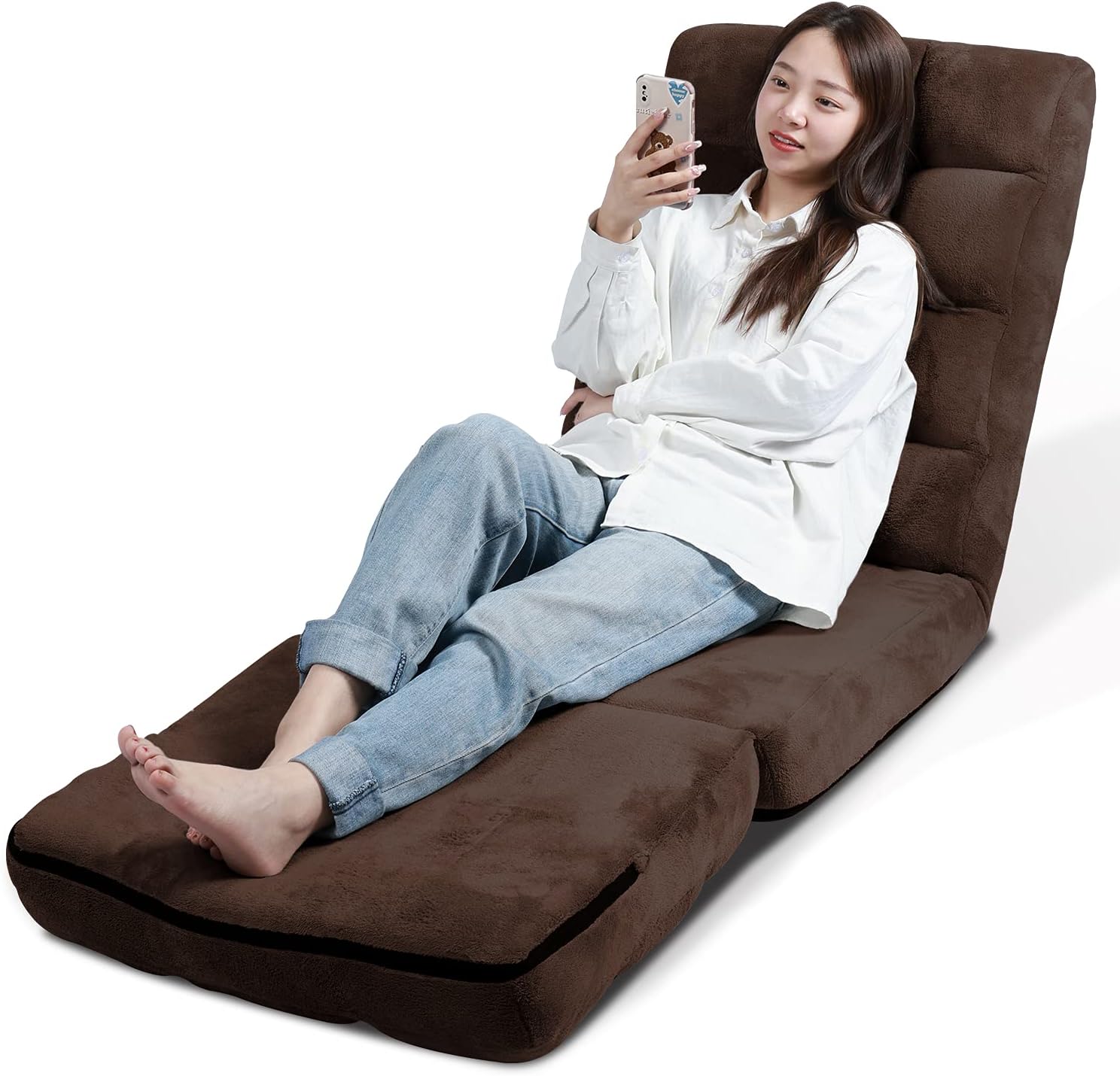 WLIVE 座椅子 ふあふあ 座椅子ソファー 42段階リクライニング フロアチェア マイクロファイバー生地 ブラウン