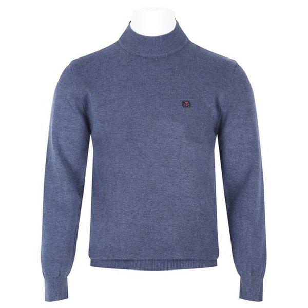 メンズ ソフト ウール ハーフネック 長袖 ニット BGM-KN-Q002-ライトネイビー