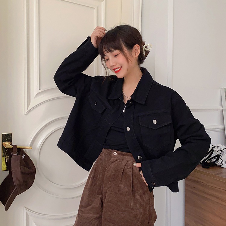 アウター ジャケット シャンパー ショート丈 袖あり 長袖 襟付き POLO襟 ストレート ワイド ポケット 前開き カラーデニム かわいい 大人可愛い シンプル おしゃれ かっこいい 大人女子 5,933円