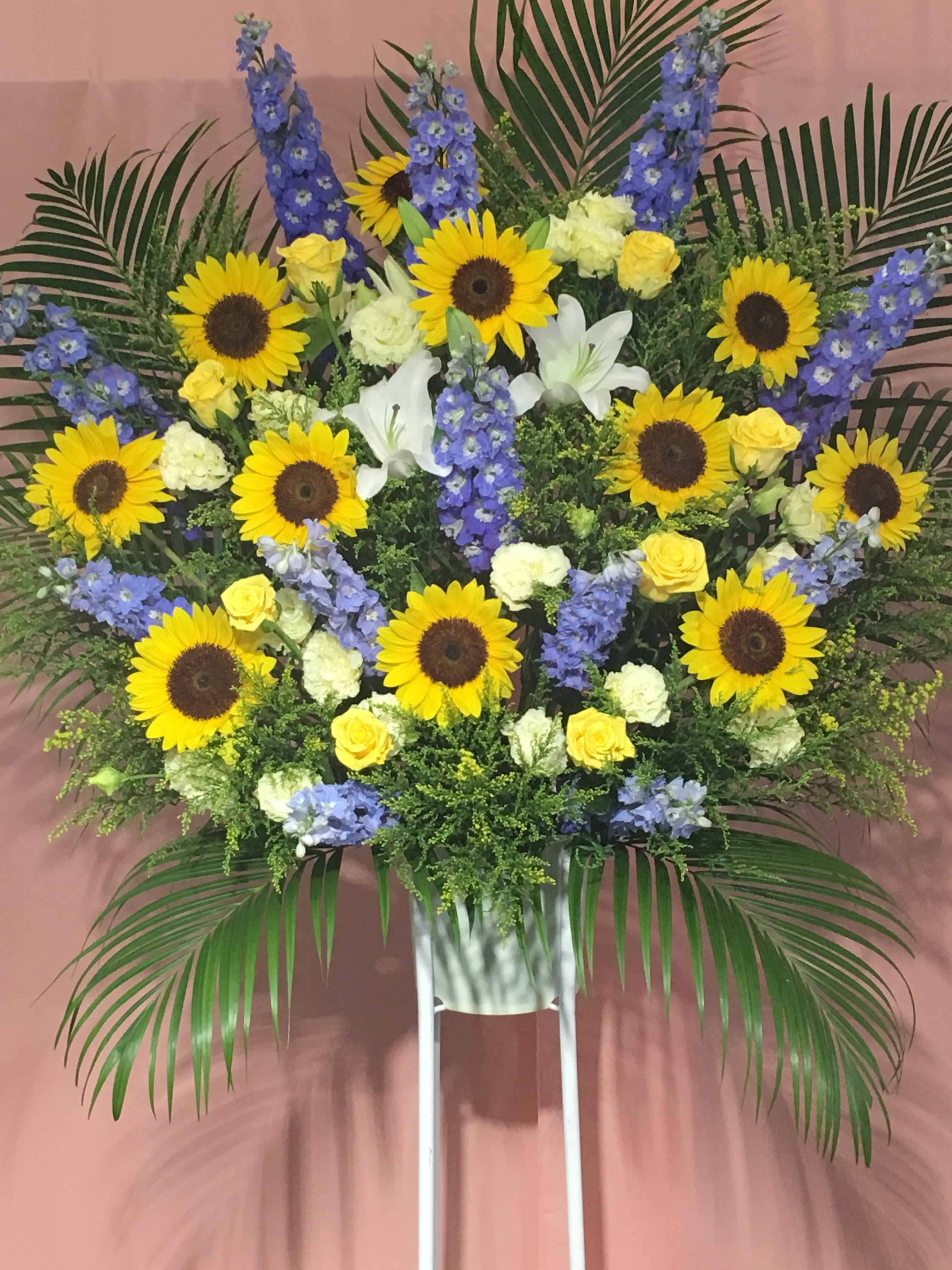 商品ID 2979 スタンド花 青黄色系 1段 生花