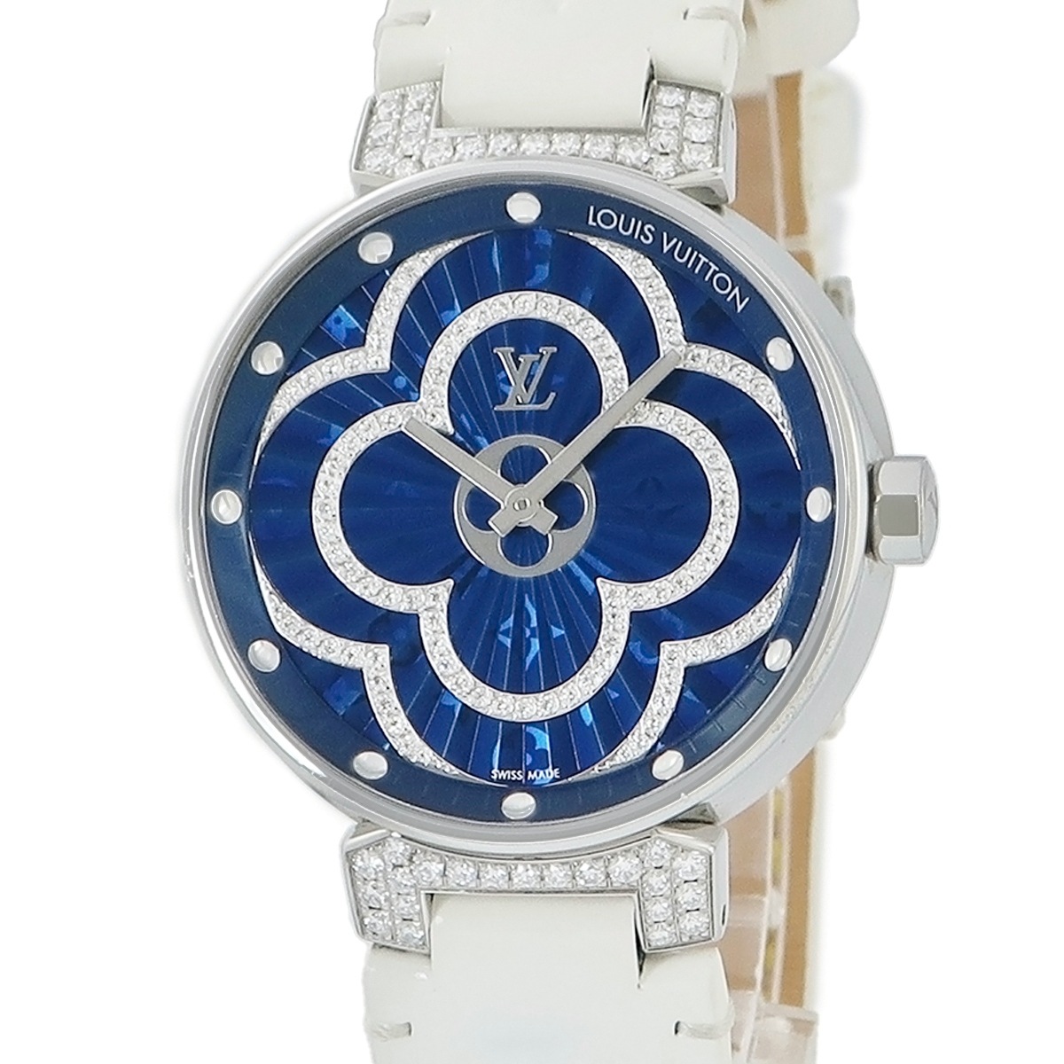 タンブール ムーンディヴァイン QA095 クオーツ レディース 純正ダイヤ モノグラム ブルー 3年保証