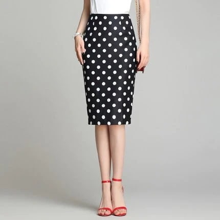 ボトムス ボトム おすすめ おしゃれ お洒落 激安 安い プチプラ スカート ロング スカート タイト スカート スリット スカート ハイ ウエスト 膝丈 ドット ポリエステル 美脚 韓国ミディアムスカート