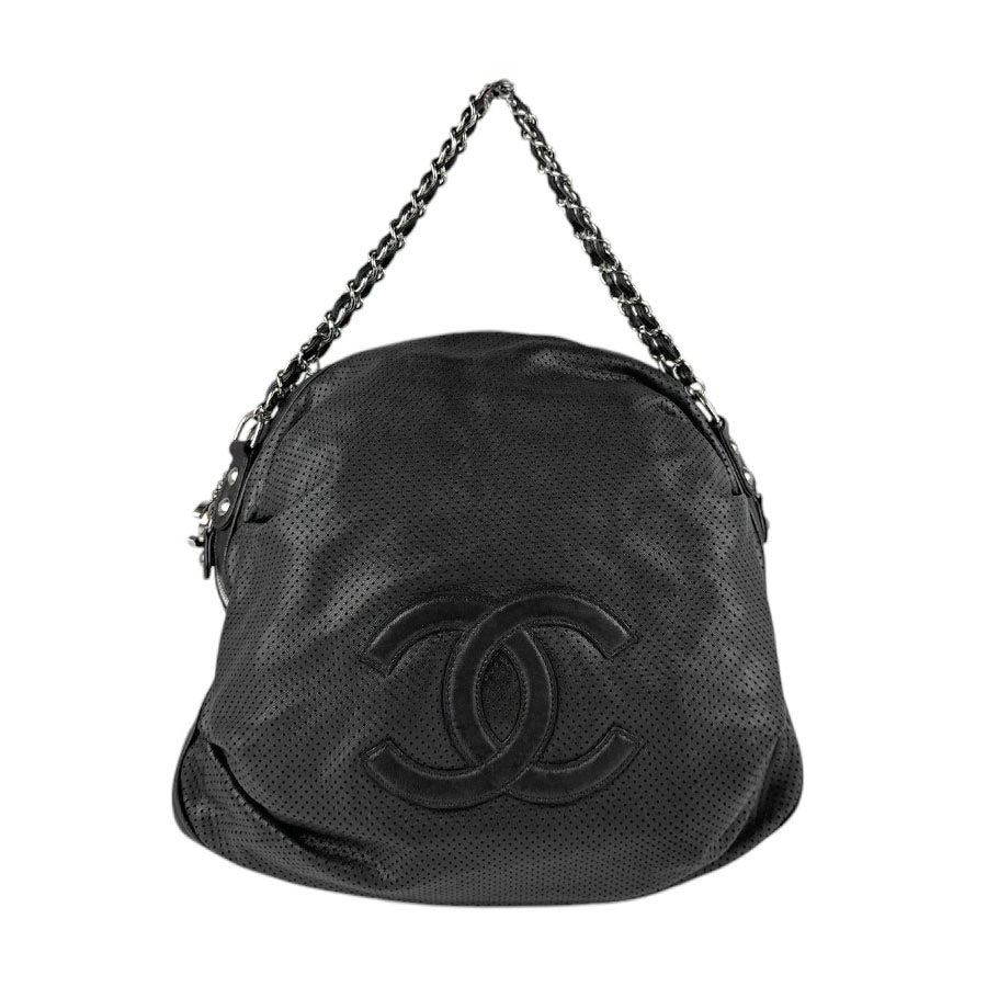 シャネル CHANEL ショルダーバッグ ココマーク レザー ブラック シルバー レディース z4475