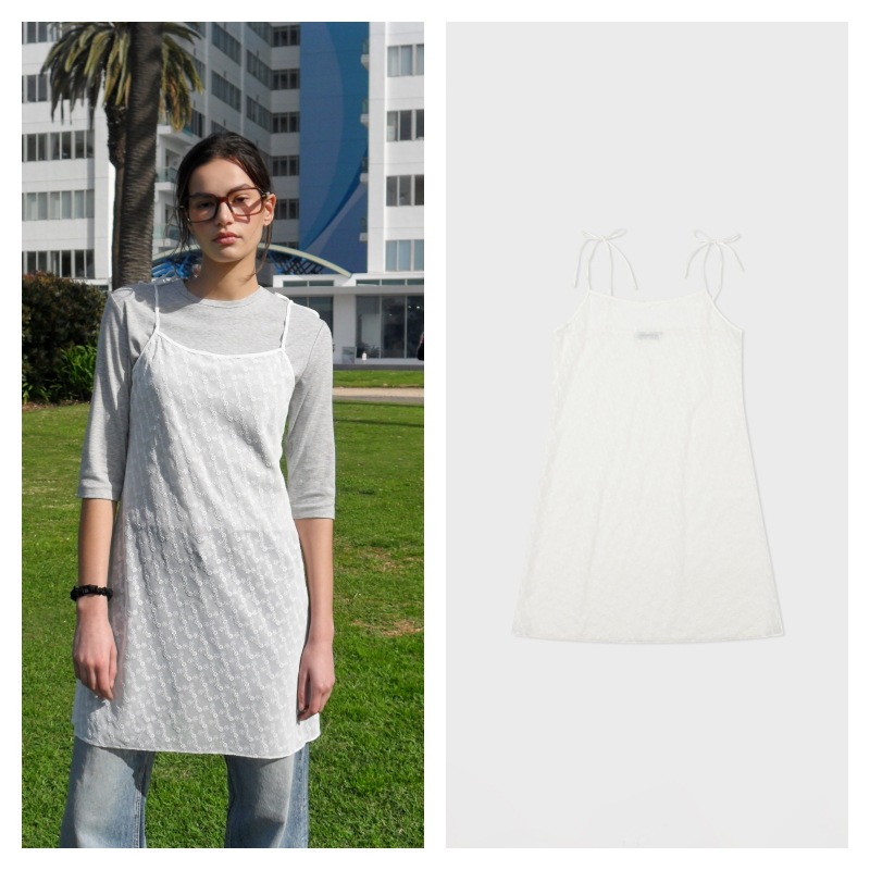 【LOW CLASSIC】 SHEER FLORAL LAYERED DRESS : WHITE